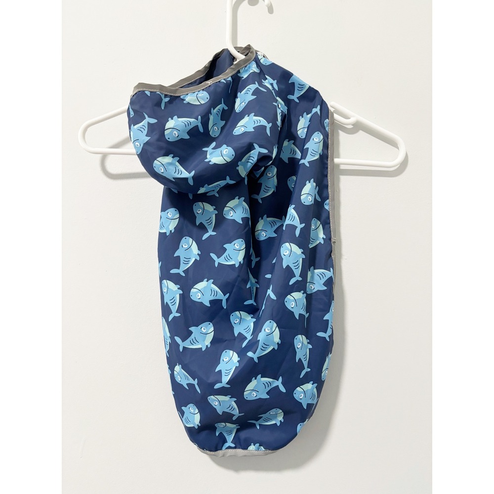Meijer Dog Raincoat Unisex Large Navy Blue Shark Print Hooded Water Resistant
